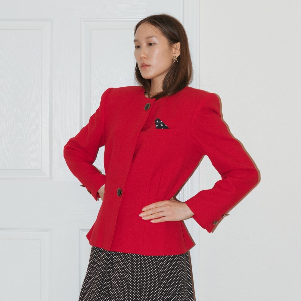 vintage late 1970’s to 1980’s bright cherry red blazer by Kasper for A.S.L.